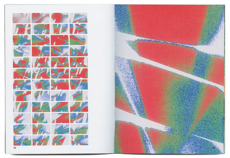 Scanned spread from Allied Forces Annual Issue No. 4 with shapes that are blue, green, and red